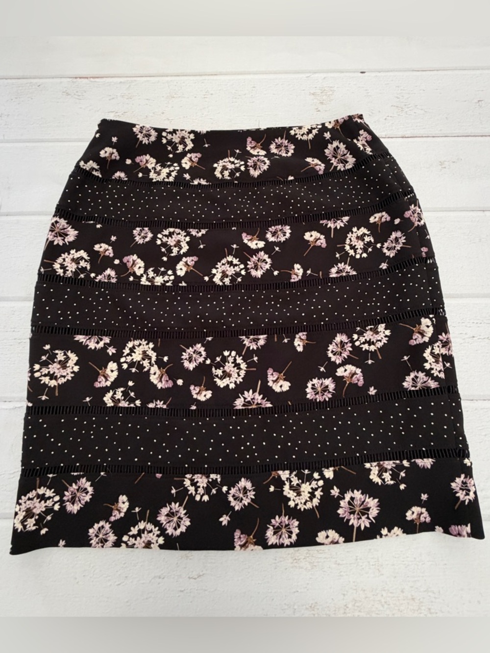 White House Black Market Floral Skirt Size 10 Black Pink Midi